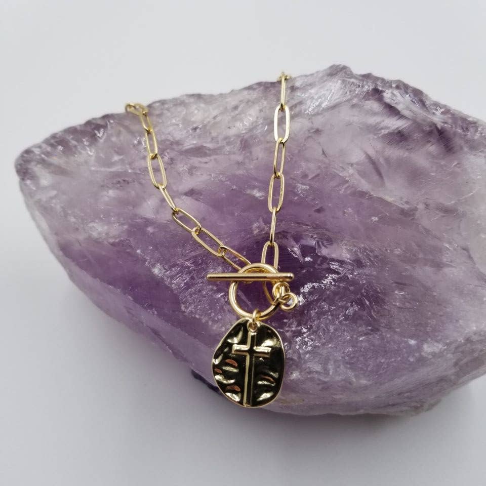 Hammered Cross Toggle Necklace