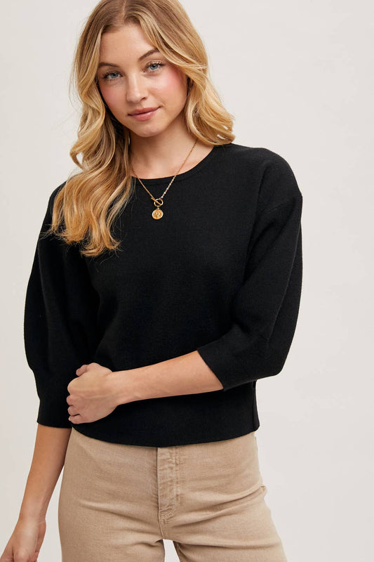 Black Puffed Sleeve Sweater