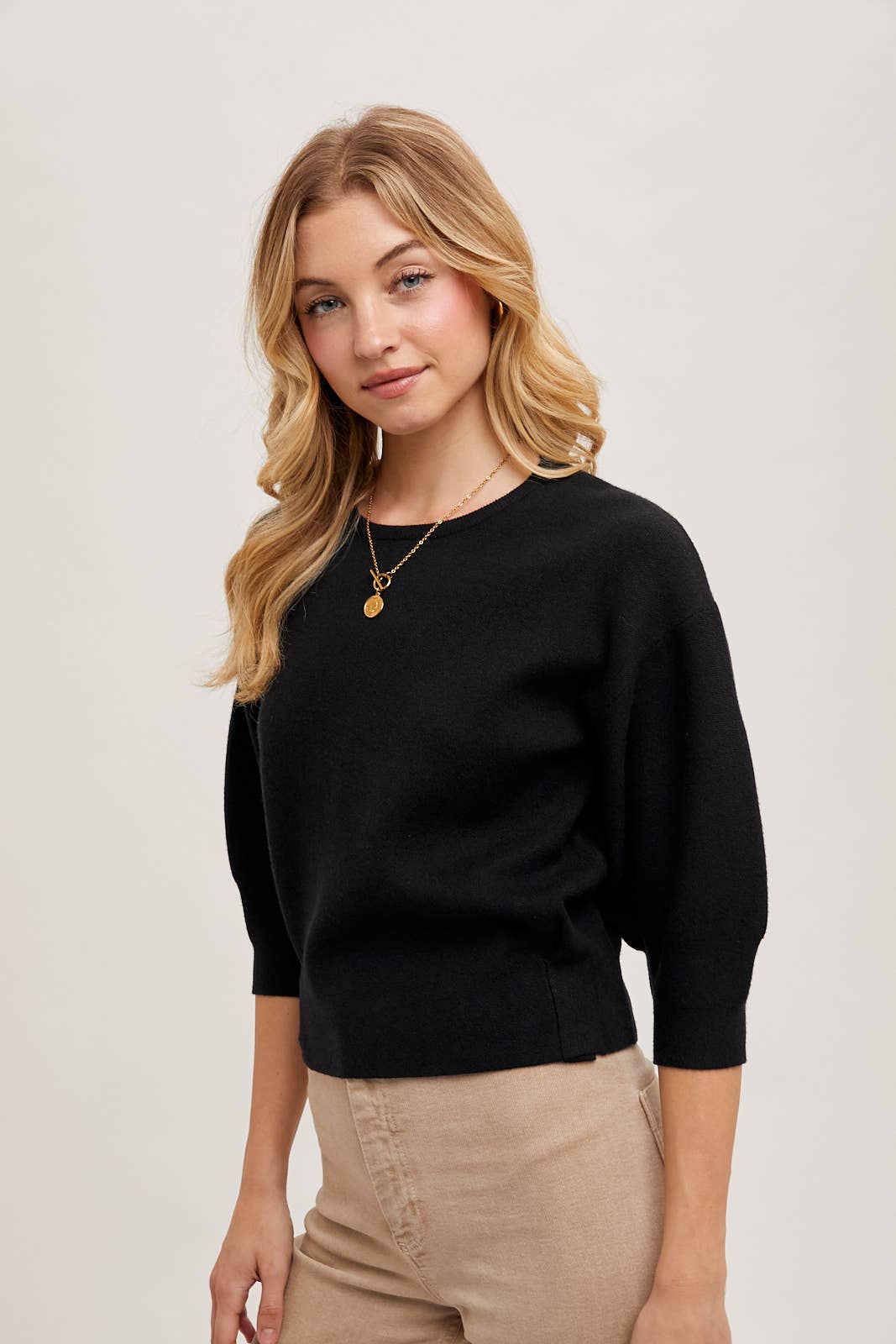Black Puffed Sleeve Sweater