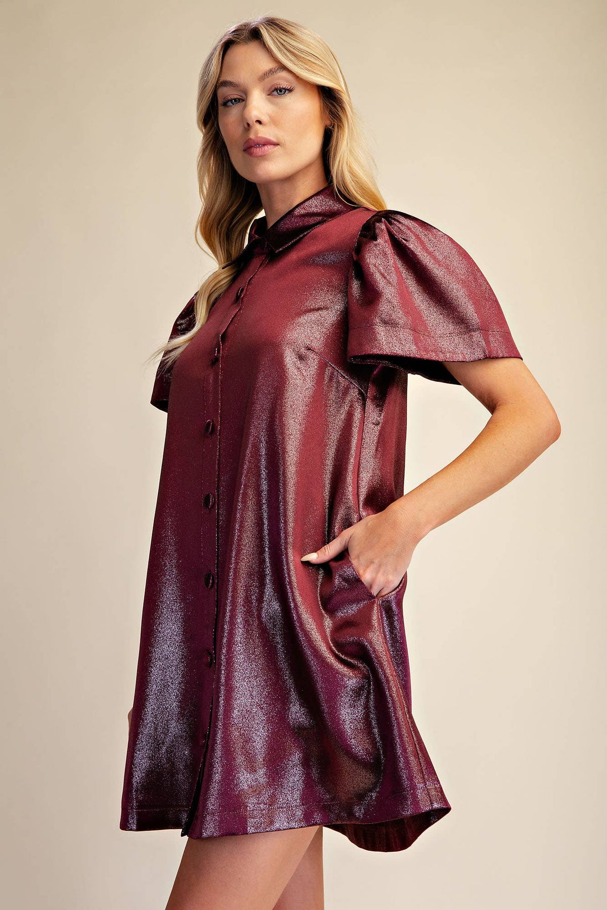 Metallic Button Up Shimmer Dress