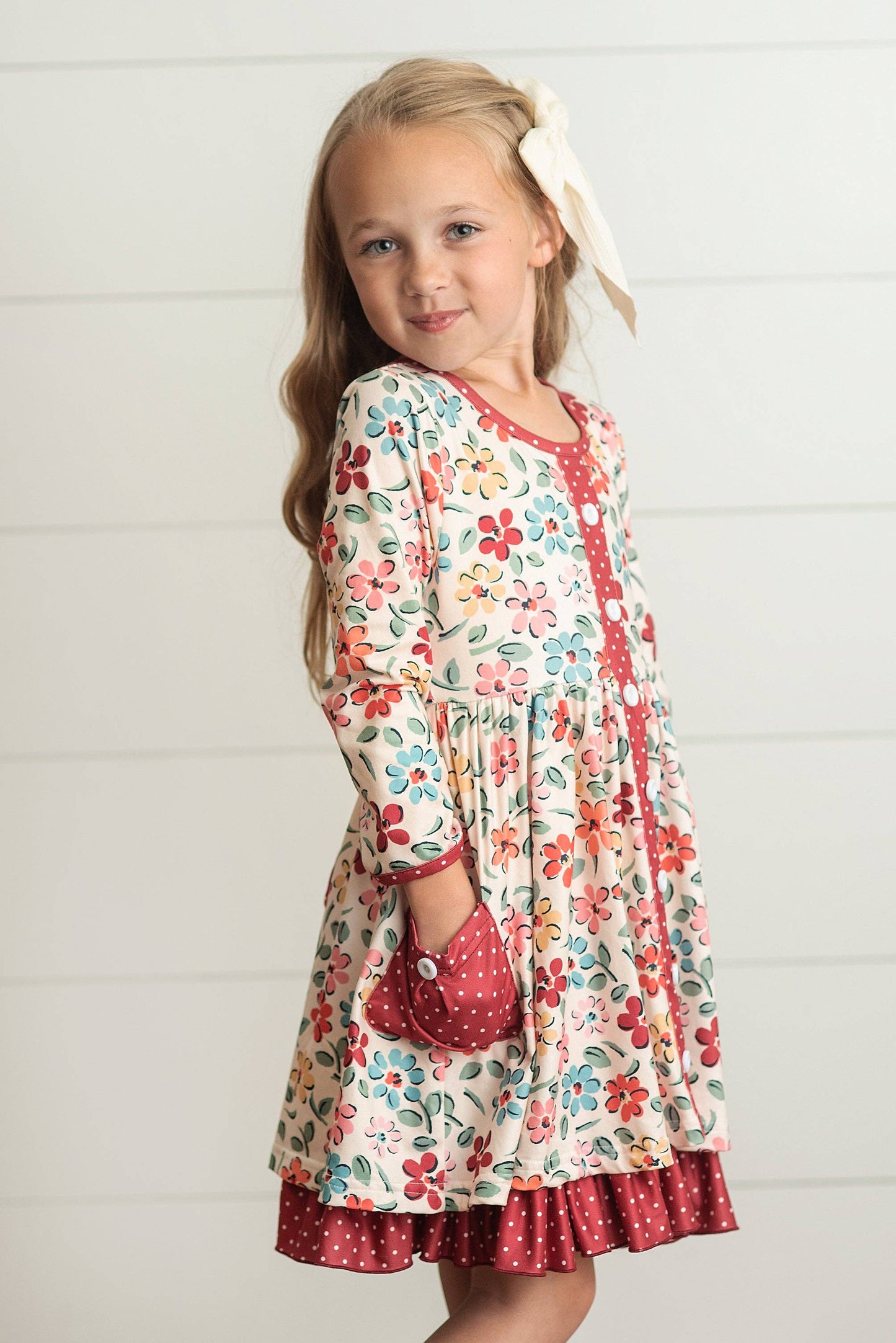 Tessy Floral Ruffle Button Pocket Dress