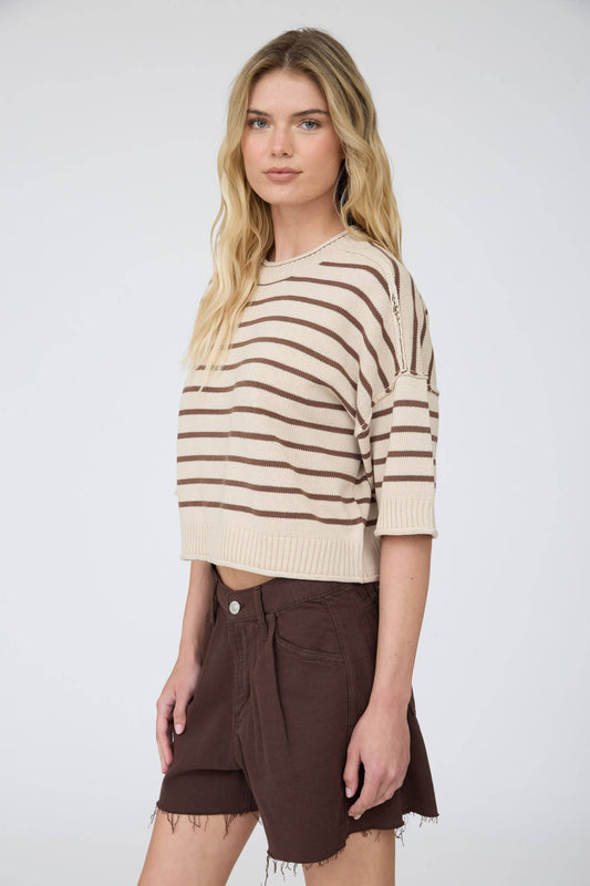 Annie Striped Raw Edge Sweater