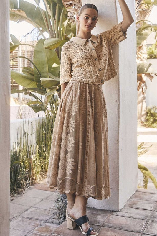 Floral Embroidered Lace Midi Skirt - Milly's Boutique