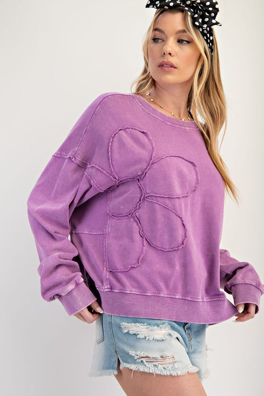 Flower Patch Washed Terry Pullover - Milly's Boutique