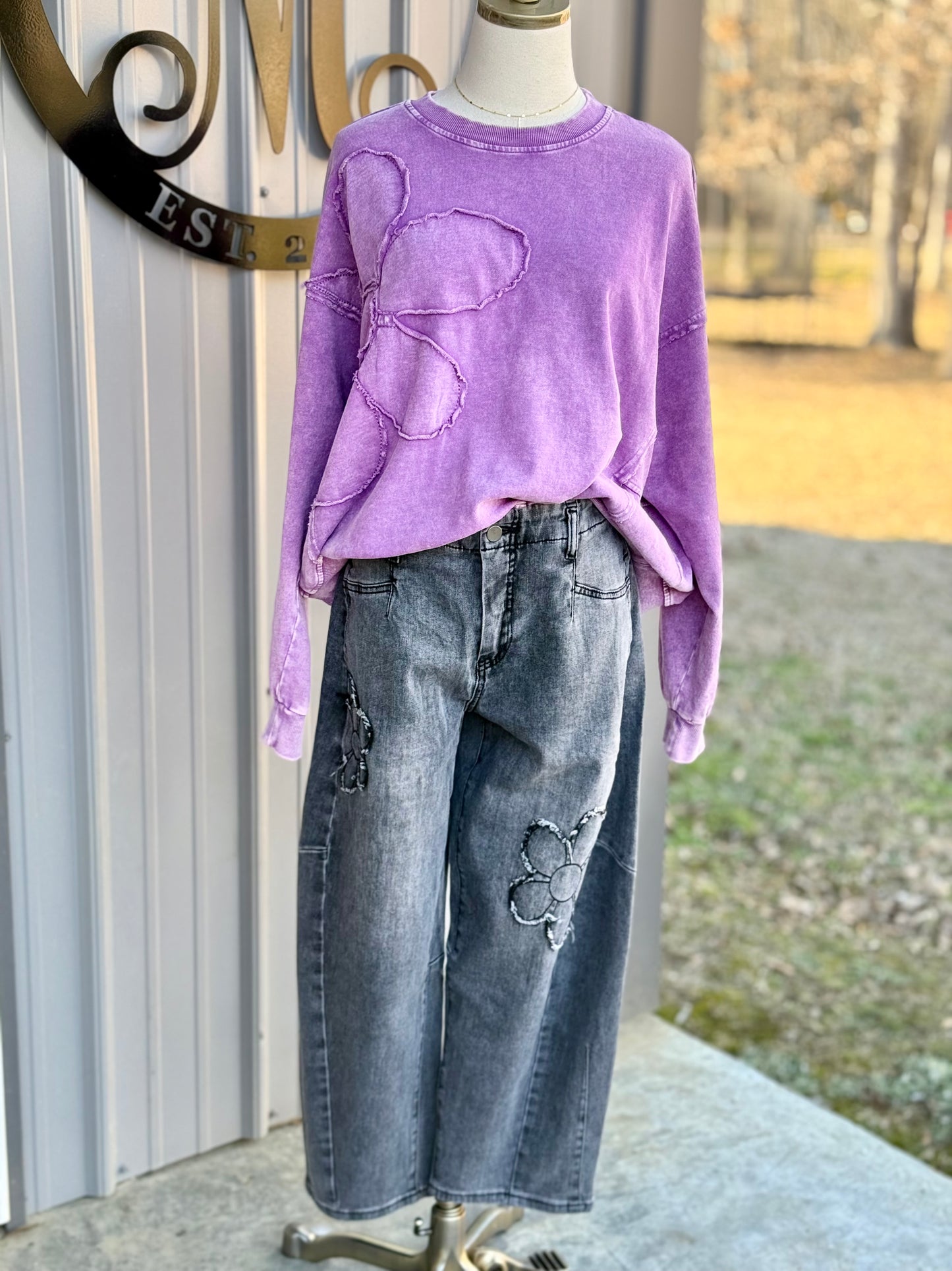 Flower Patch Washed Terry Pullover - Milly's Boutique