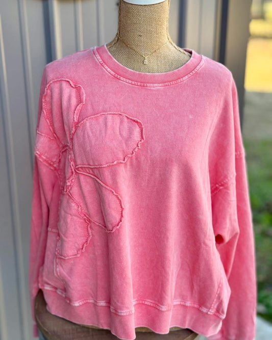 Flower Patch Washed Terry Pullover - Milly's Boutique