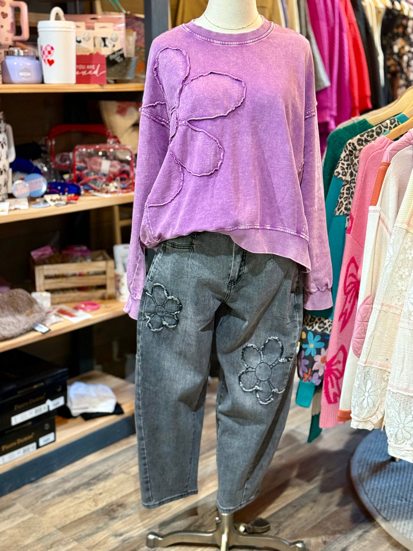 Flower Patch Washed Terry Pullover - Milly's Boutique