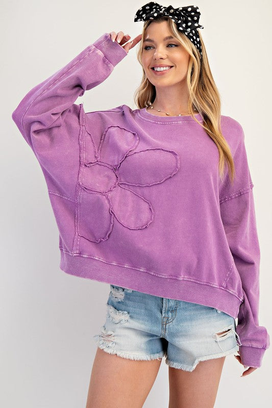 Flower Patch Washed Terry Pullover - Milly's Boutique