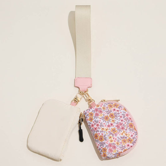 Flower Pattern Compact Dual Pouch with Strap - Milly's Boutique