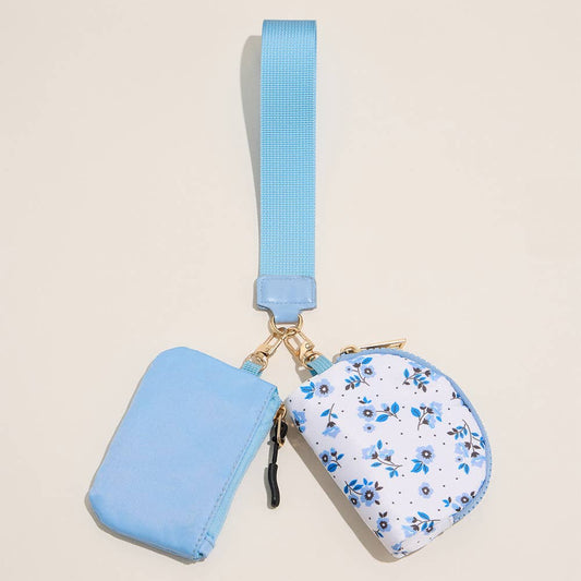 Flower Pattern Compact Dual Pouch with Strap - Milly's Boutique