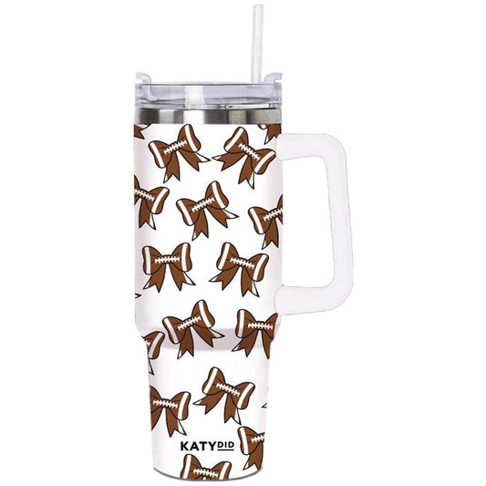 Football Bows All Over Stainless Steel Tumbler - Milly's Boutique