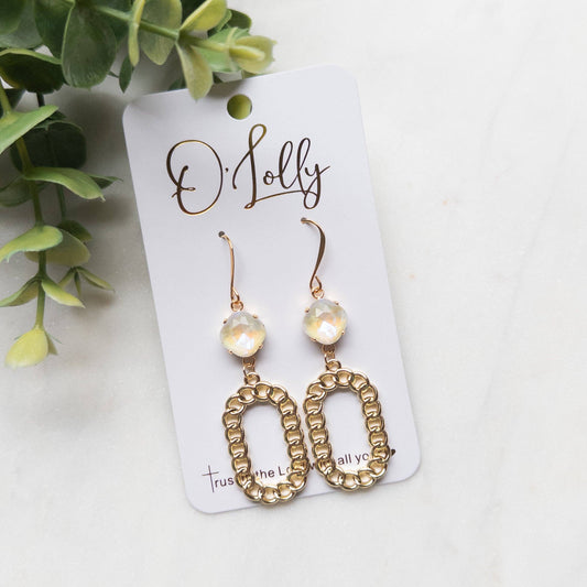 Honey Cream White Stone w/Oval Linked Dangle Earrings - Milly's Boutique