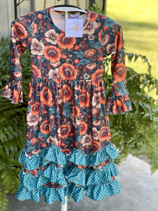 Vintage Floral Ruffle Dress