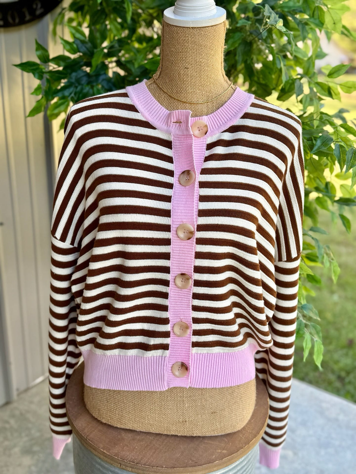 Pink Latte Stripe Cardigan
