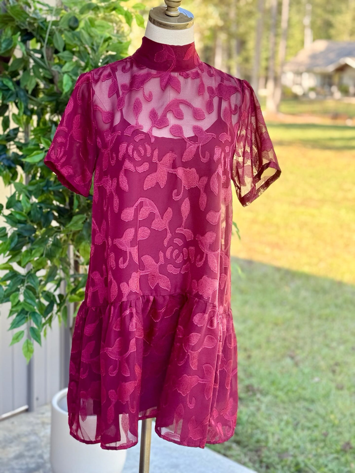 Sydney Floral Jacquard Tie-Neck Mini Dress