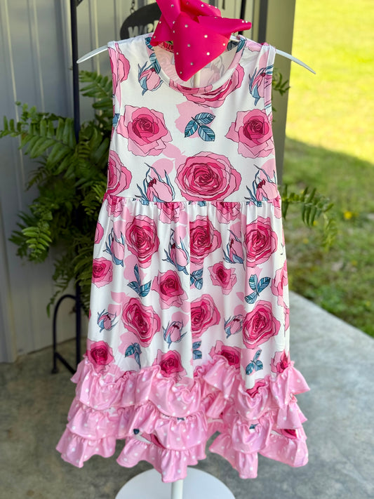 Jayla Pink Rose Three Ruffle Dress - Milly's Boutique