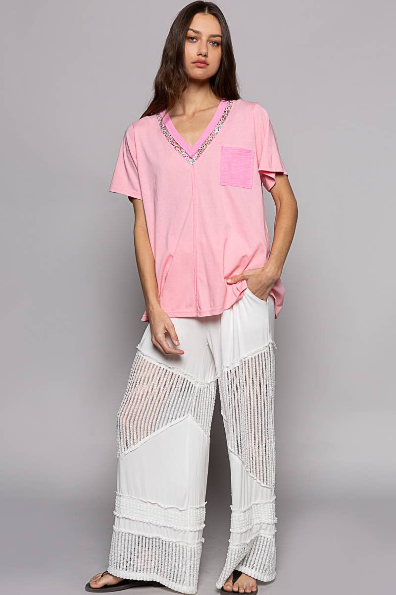 Jodi Lace Detail V Neck Top - Milly's Boutique