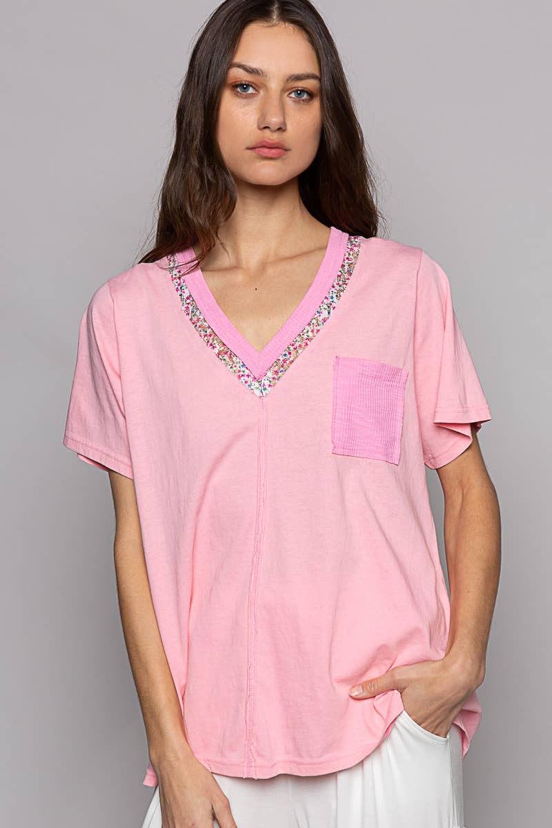 Jodi Lace Detail V Neck Top - Milly's Boutique