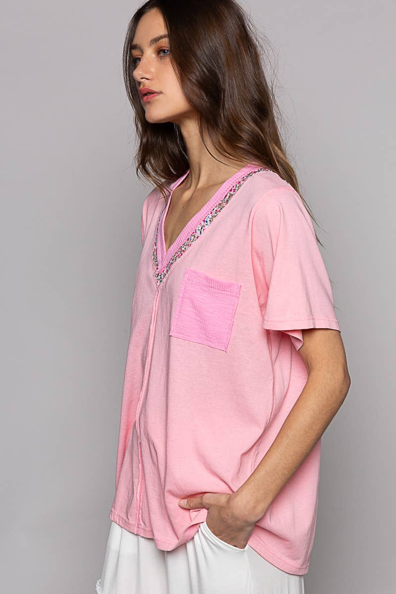 Jodi Lace Detail V Neck Top - Milly's Boutique