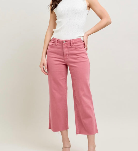 Judy Blue High Waist Garment Dye Wide Leg Crops - Milly's Boutique