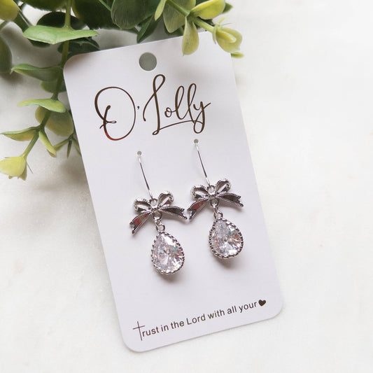 Lace Silver Bow CZ Earrings - Milly's Boutique