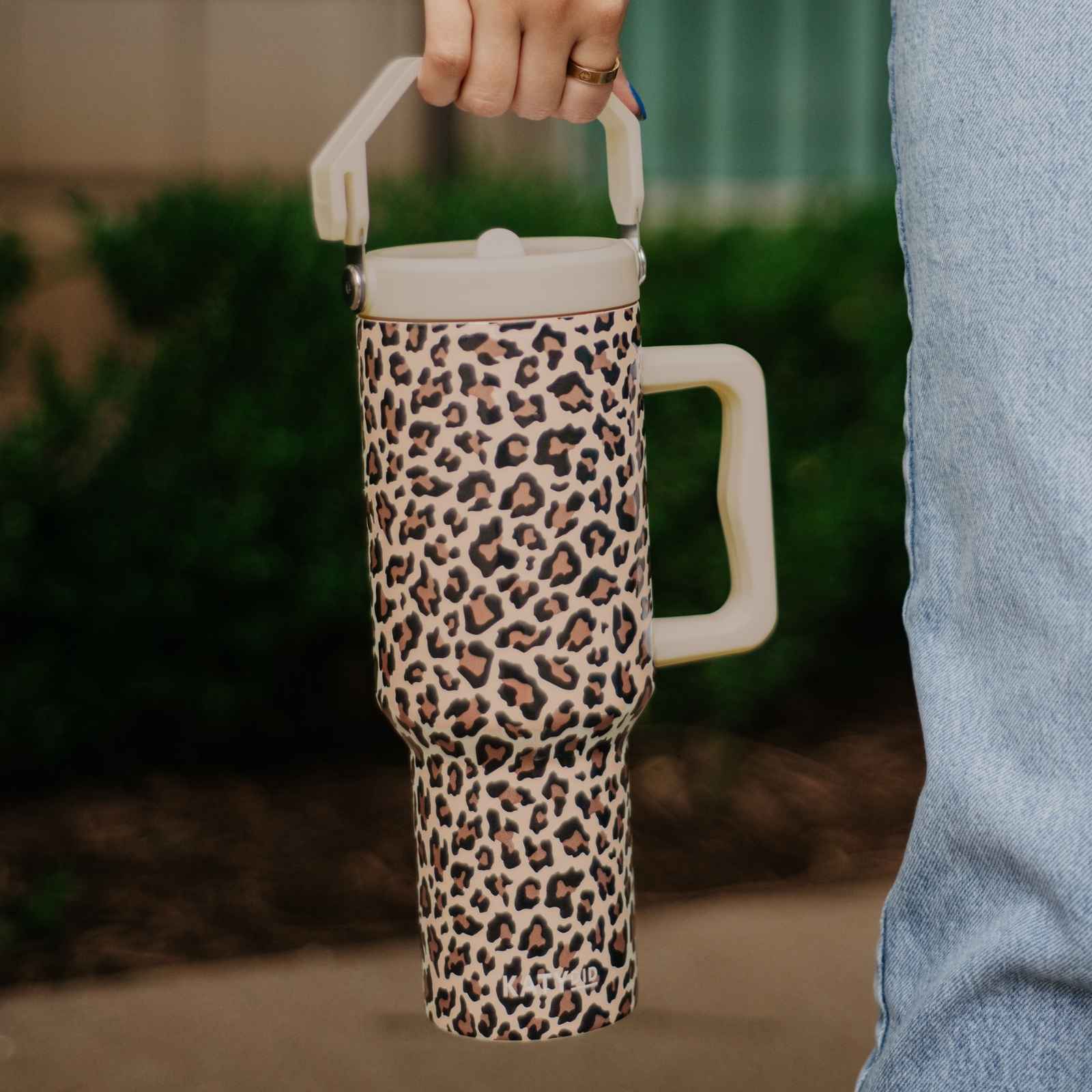 Leopard Metal Tumbler with Lid Handle - Milly's Boutique