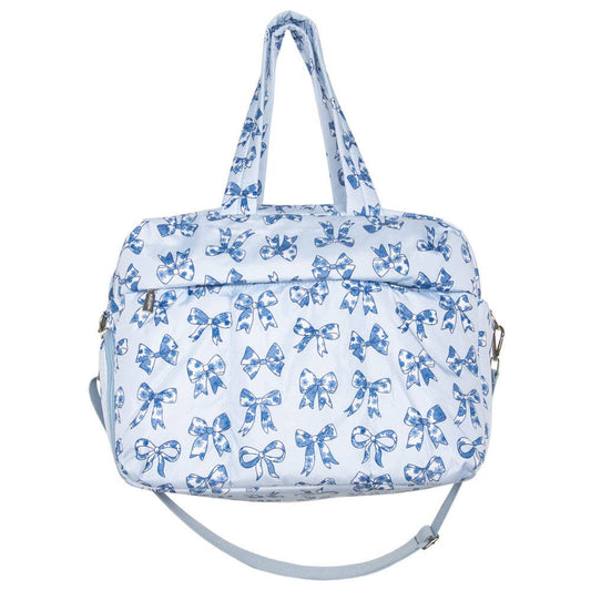 Light Blue Toile Coquette Bows Weekender - Milly's Boutique