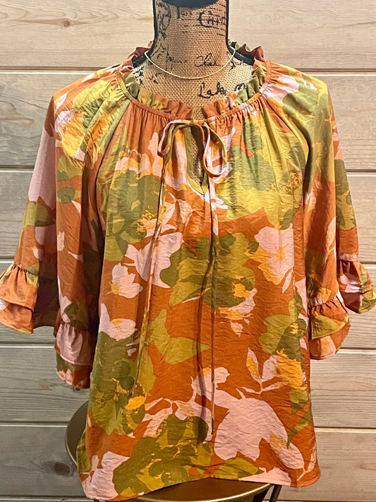 Lucy Floral Split Mock Neck Top - Milly's Boutique