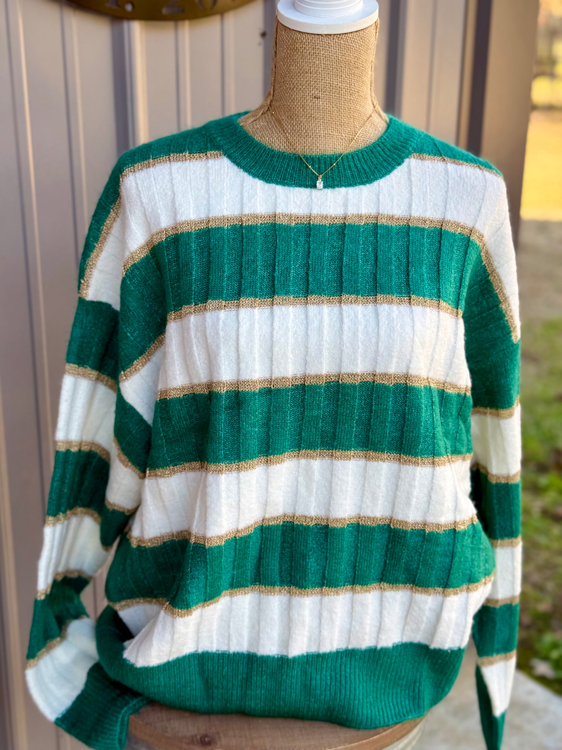 Metallic Gold Yarn Striped Sweater - Milly's Boutique