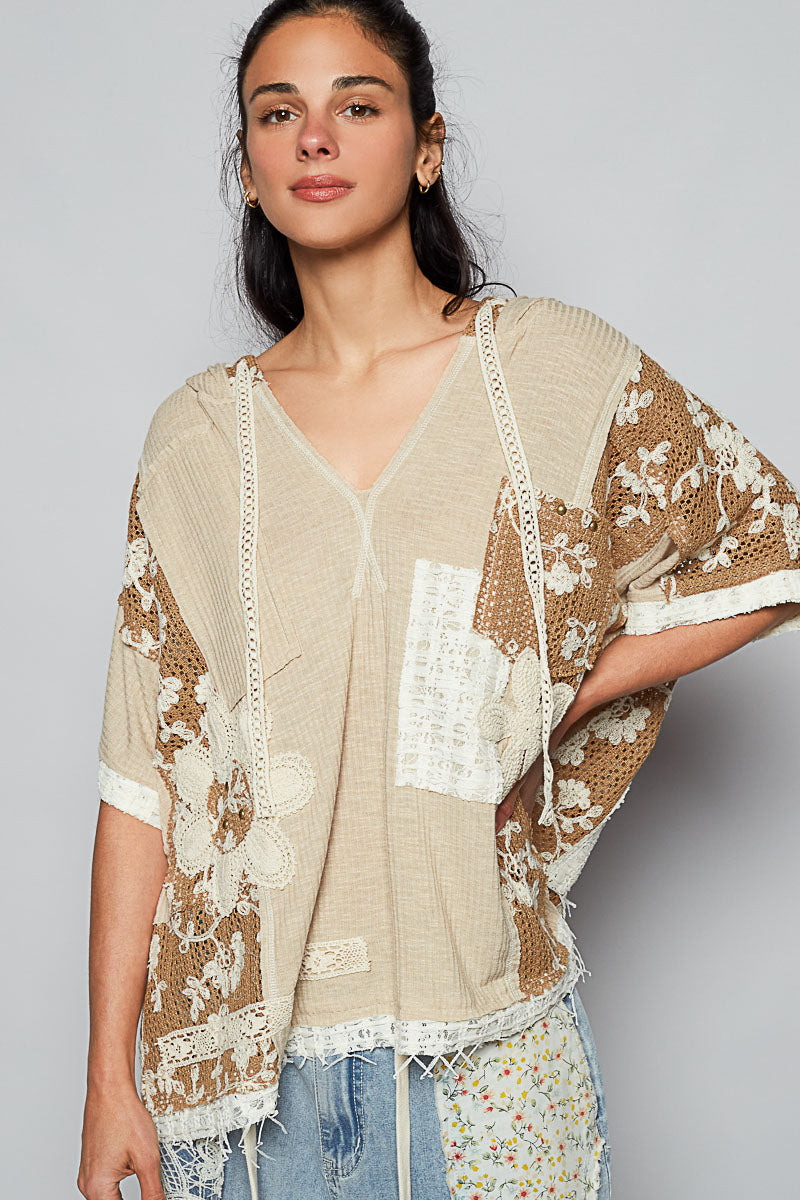 Nikki V-neck Crochet Contrast Top - Milly's Boutique