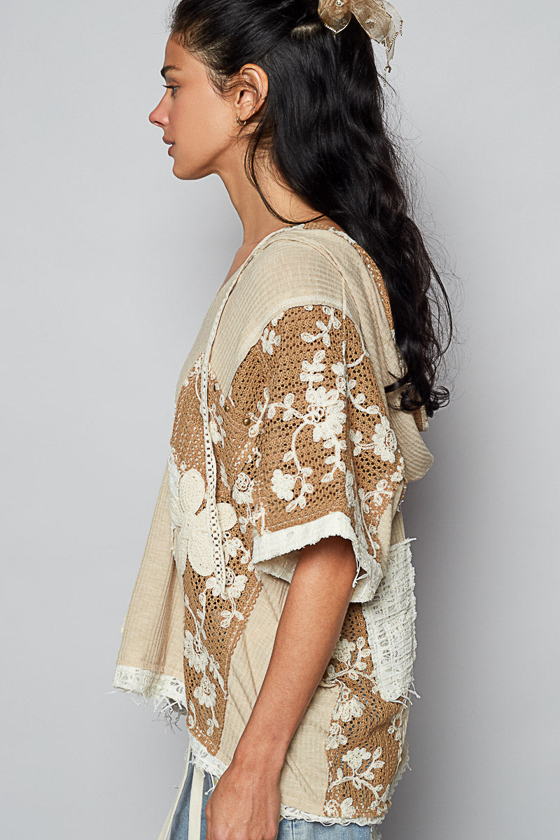 Nikki V-neck Crochet Contrast Top - Milly's Boutique