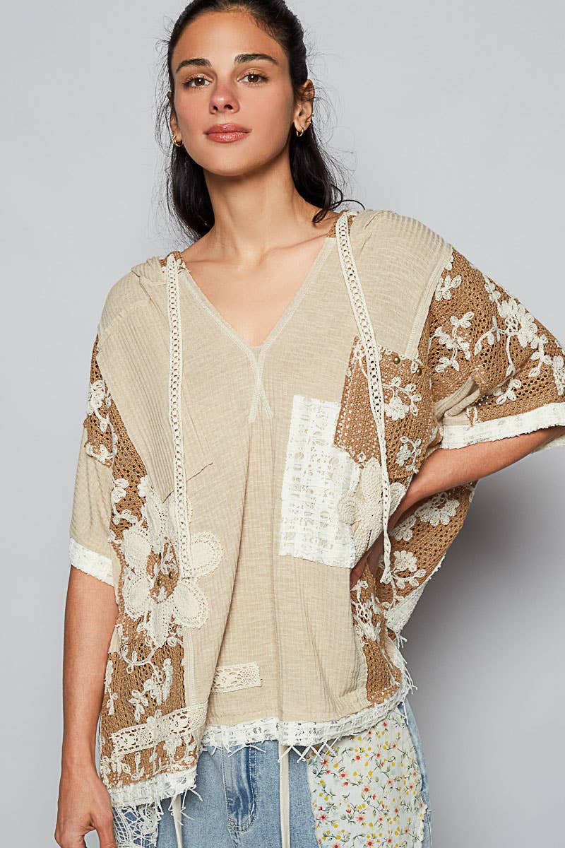 Nikki V-neck Crochet Contrast Top - Milly's Boutique