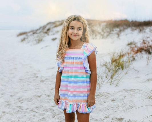 Pastel Rainbow Stripe Ruffle Dress - Milly's Boutique