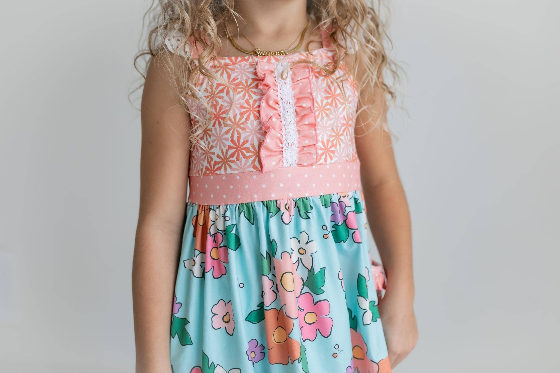 Peach & Teal Floral Stripe Ruffle Lace Pocket Capri Set - Milly's Boutique