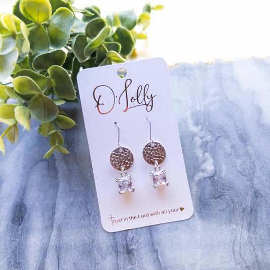 Silver Disc with CZ Dangle Earring - Milly's Boutique