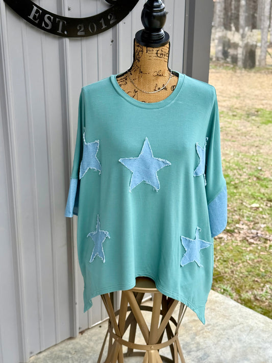 Star Acid Washed Denim Plus Top - Milly's Boutique
