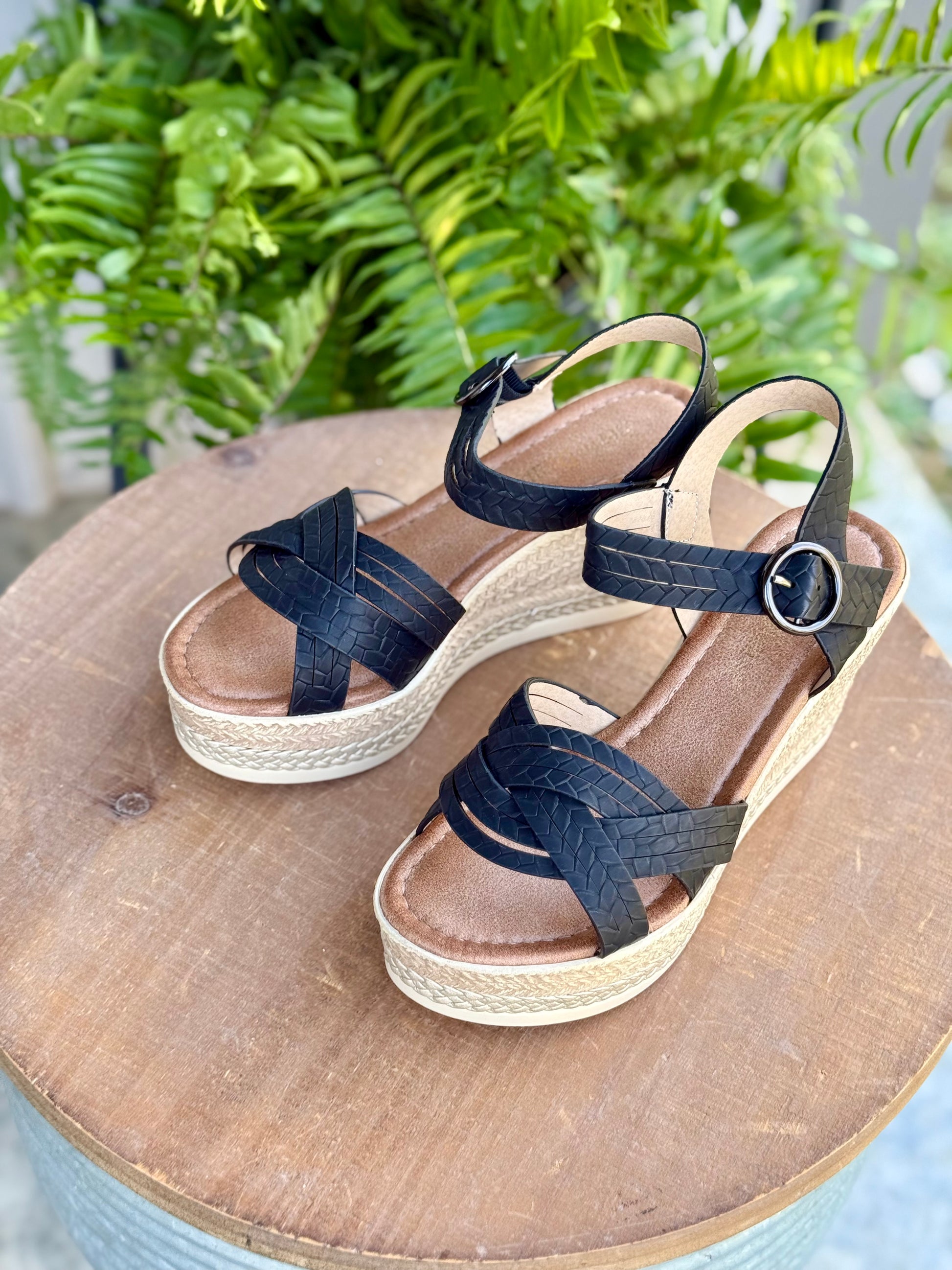 The Espadrille Wedge - Black - Milly's Boutique