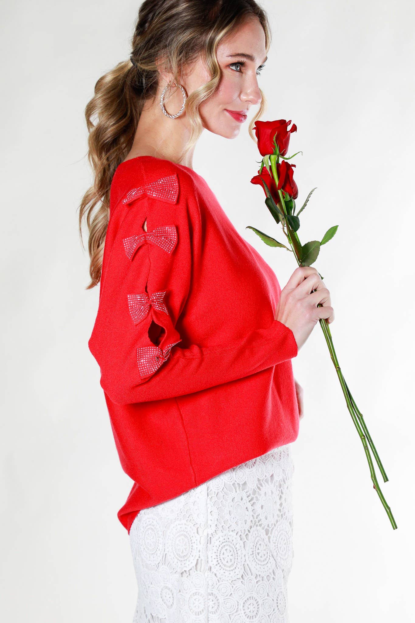 The Rhinestone Bow Detail Sweater - Milly's Boutique