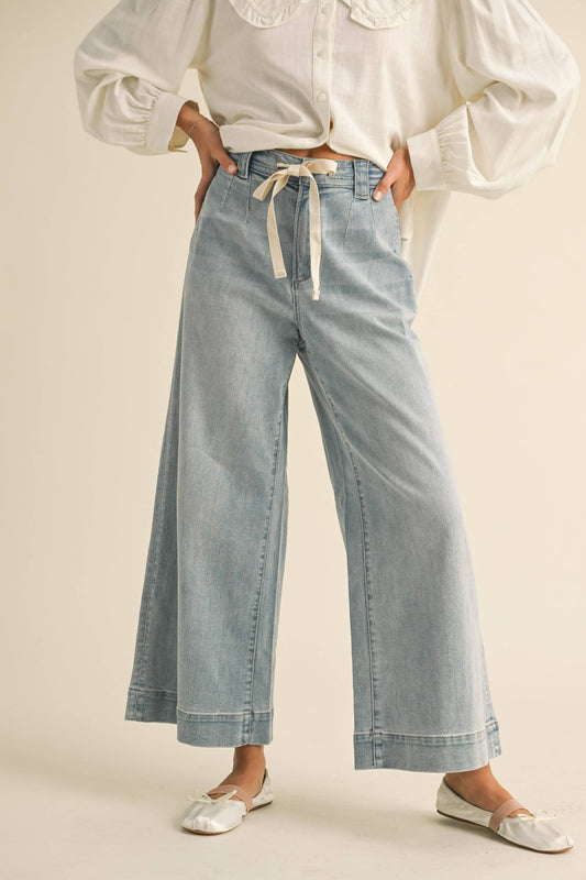 The Washed Denim Front Tie Pant - Milly's Boutique
