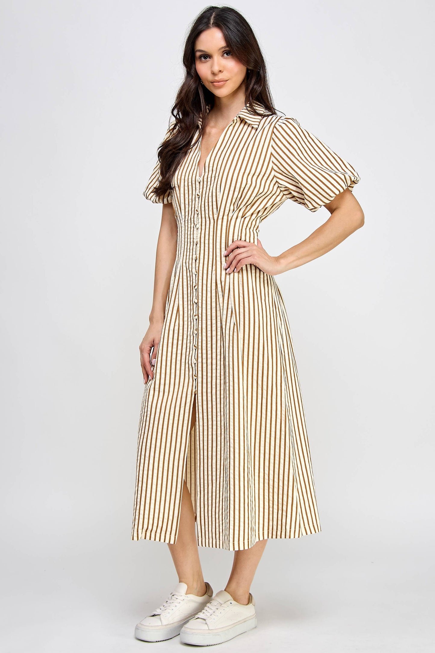Willow Button Down Striped Midi Dress - Milly's Boutique