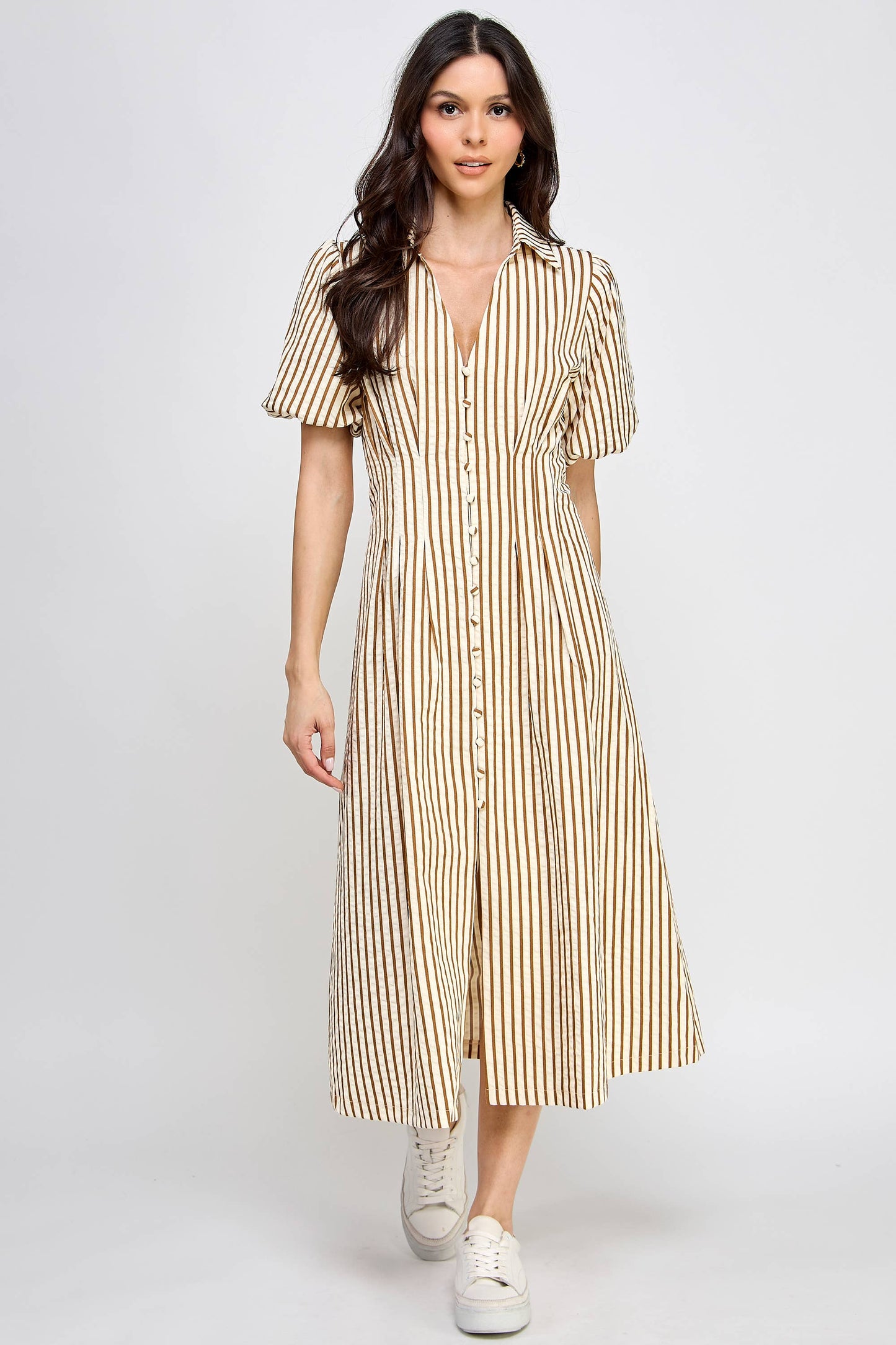 Willow Button Down Striped Midi Dress - Milly's Boutique