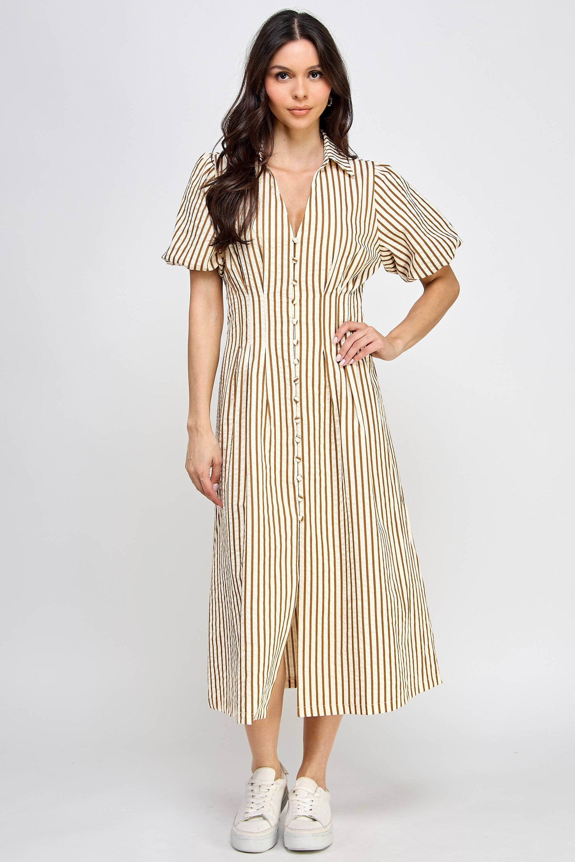 Willow Button Down Striped Midi Dress - Milly's Boutique