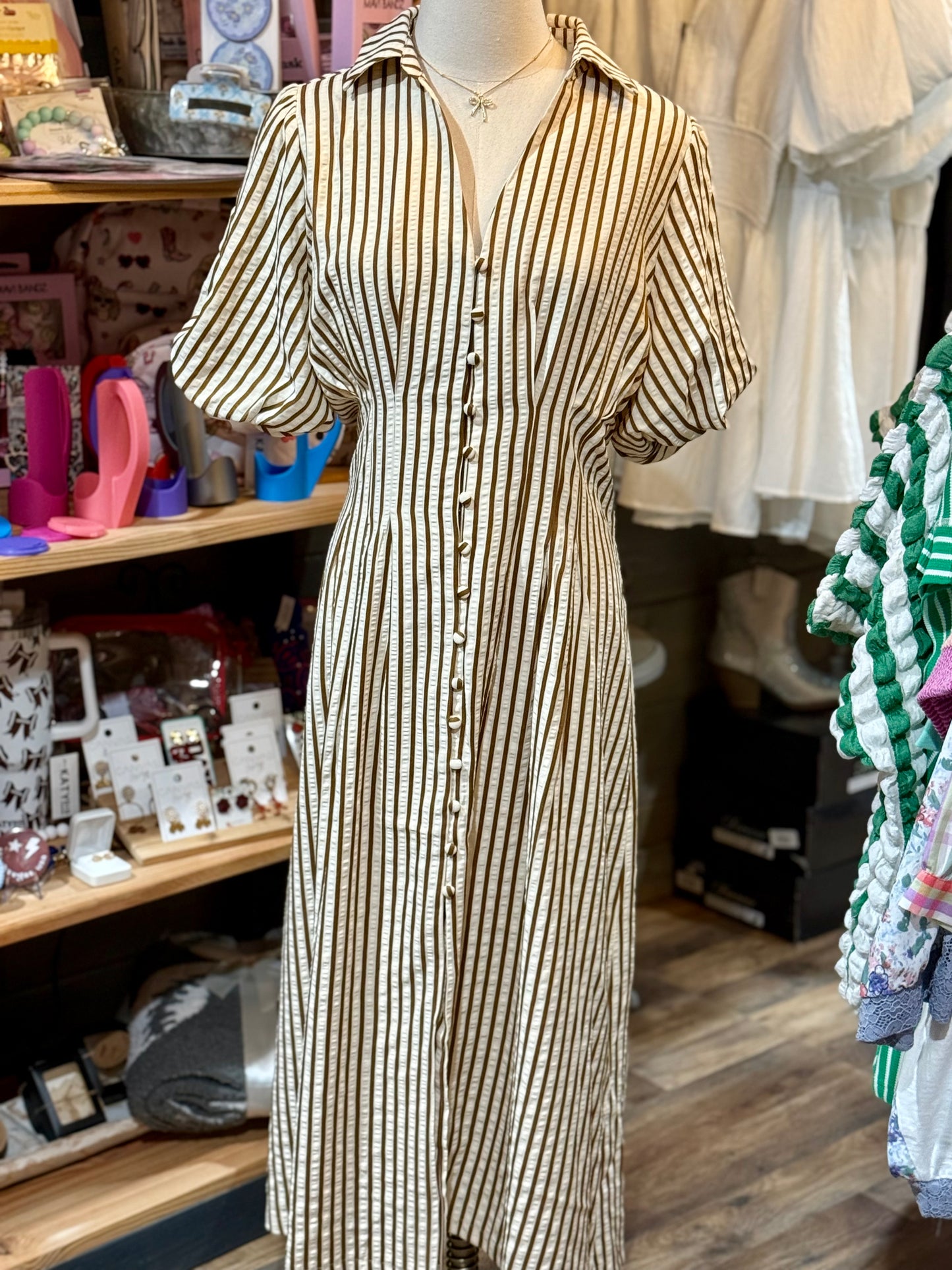 Willow Button Down Striped Midi Dress - Milly's Boutique
