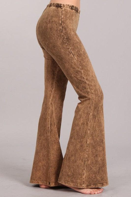 Mineral Washed Flared Pull On Pants- CHESTNUT - Milly's Boutique