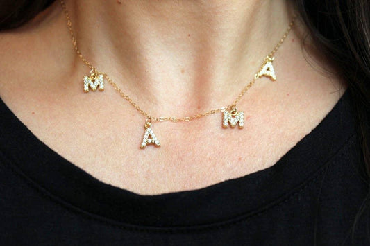 MAMA necklace crystal letter initials-Gold - Milly's Boutique