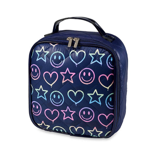 Navy Diamond Stitch Puffer Insulated Lunch Box w/Smiley - Milly's Boutique