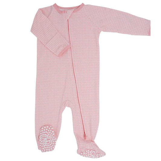 Zipper Footie - Pink Basketweave - Milly's Boutique