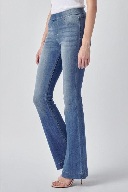 Pull On Jean Medium Wash Flare Jeggings-33" - Milly's Boutique