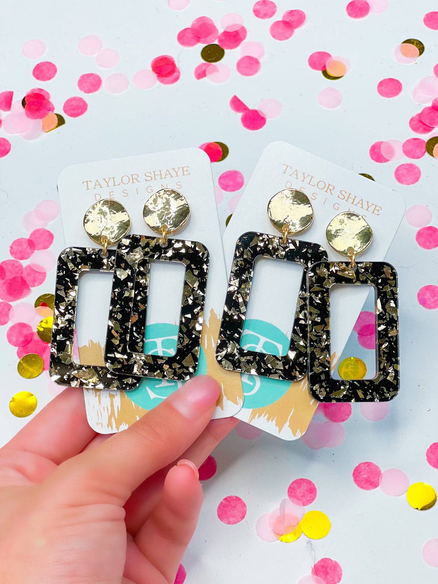 Black/Gold Acrylic Rectangle Earrings - Milly's Boutique