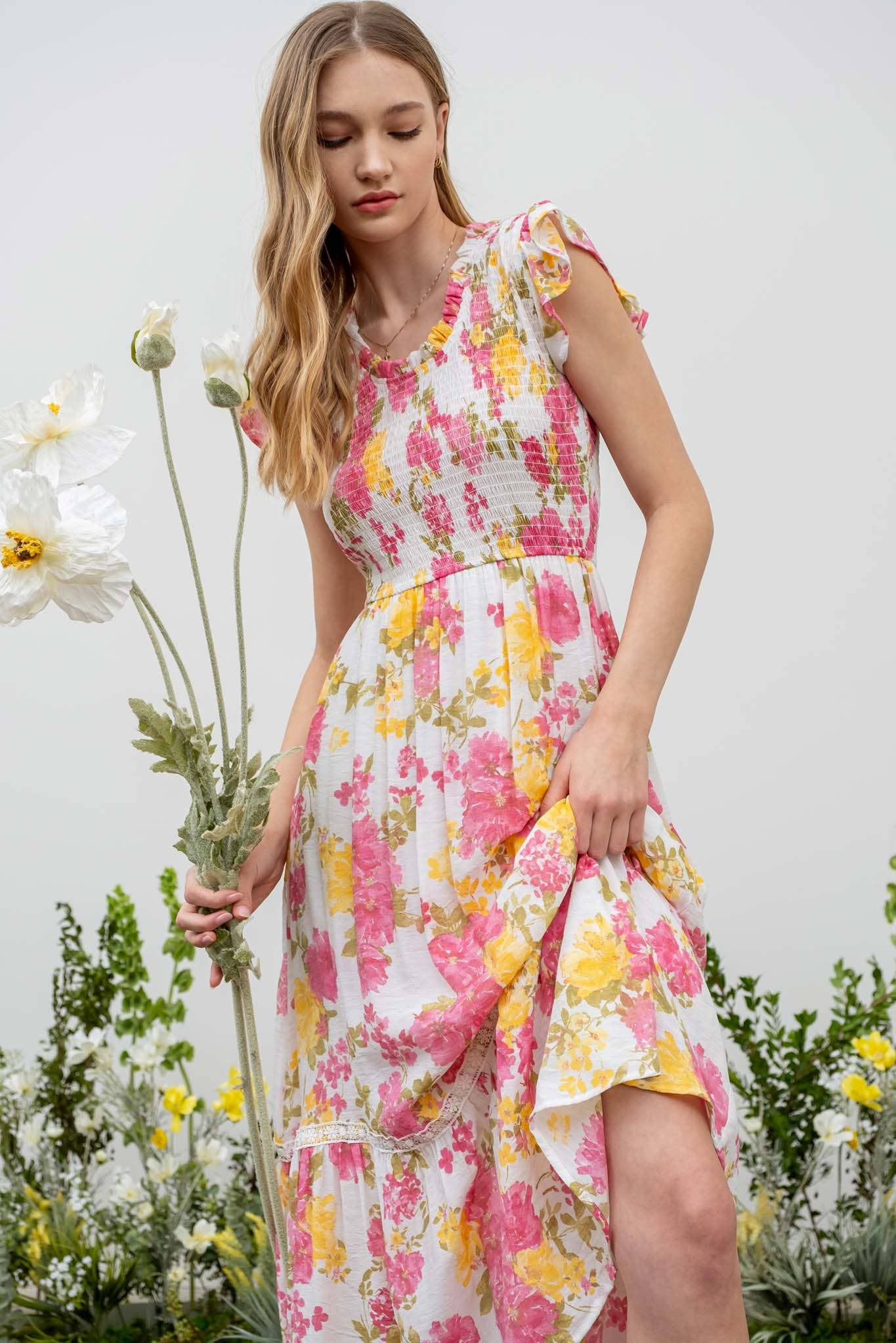 Ashlee Floral Smocked Midi Dress